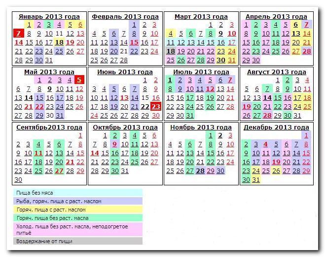 Пост Великий 2013 календарь питания