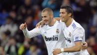 Real Madrid's Benzema celebrates his goal with teammate Ronaldo during their Spanish King's Cup soccer match at Santiago Bernabeu stadium in Madrid